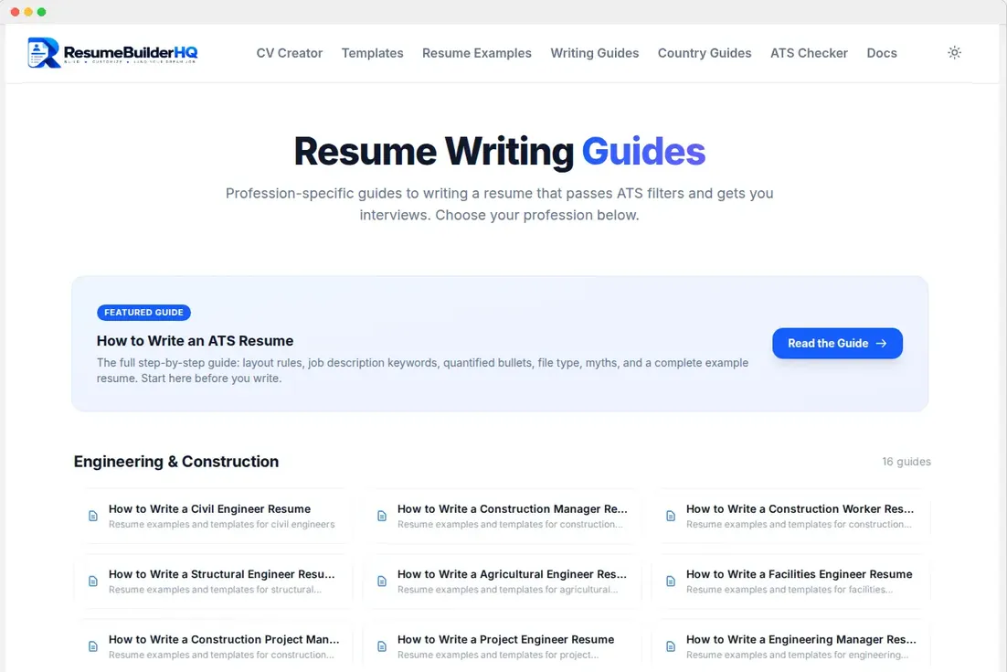 The resume writing guides hub page
